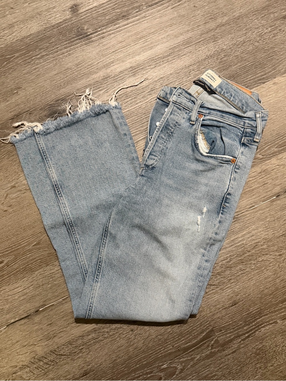 Citizens Of Humanity Light Blue Frayed Hem Wide Leg Jeans